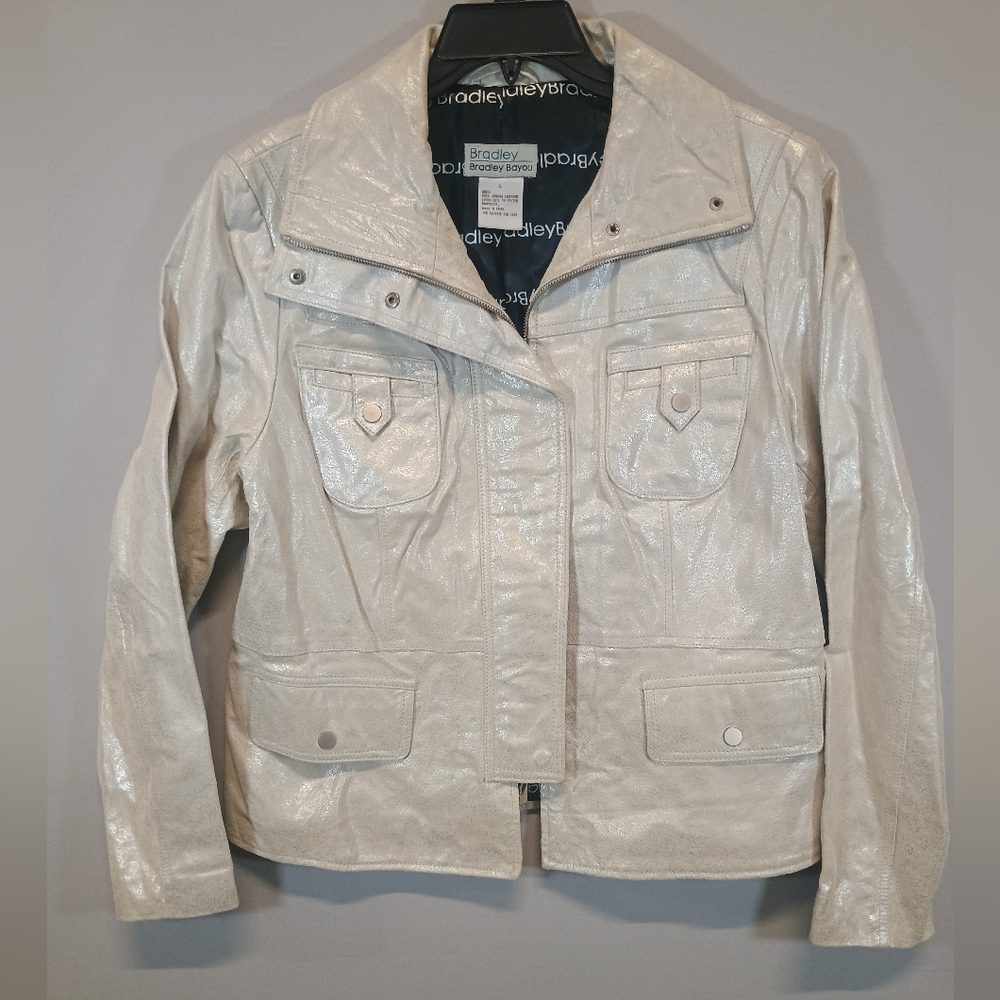 Bradley Bayou Women’s Large Cream Genuine Leather Jacket Full Zip